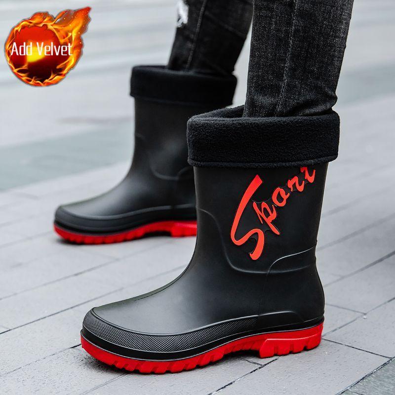 Non Slip Plus Big Size Half High Male Shoes Round Toe Fashion Wear-resistant Original Work Galoshes for City Men's Rain Boots