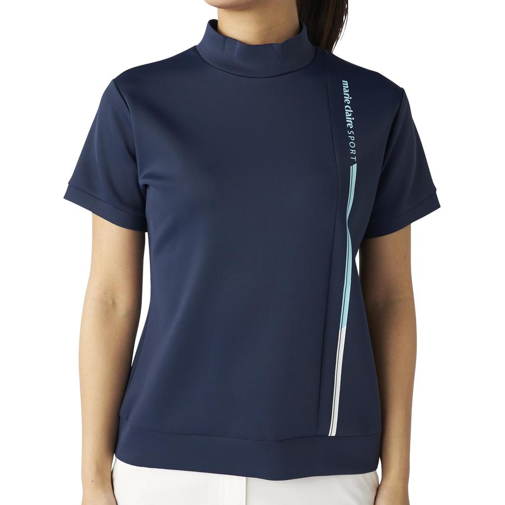 Marie Claire Short Sleeve Mock Neck UV Cooling 715622W Women's Shirt, Protection, Touch, Navy,