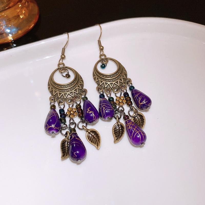 Bohemian Ethnic Style Feathers Fringed Earrings Ear Hooks Personalized Vacation Wind Ears