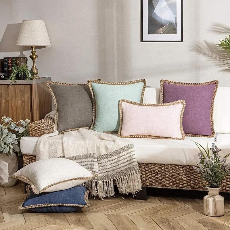 1PC Solid Color Throw Pillow Cover 45X45cm Cozy Linen Home Bedroom House Office Square Pillowcase Funda Cojin
