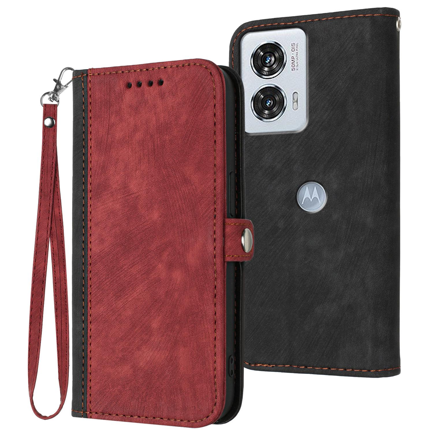 

YX0020 For Motorola Edge 50 Fusion 5G Case Skin Feel Leather Wallet Cover with Strap Red