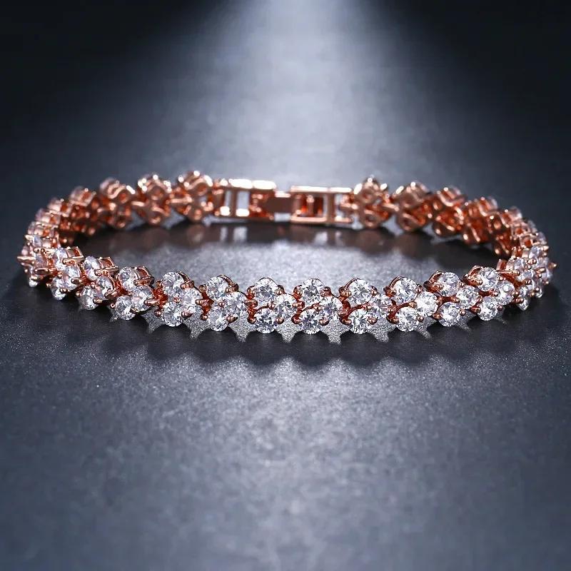 Luxury Hiphop Iced Out 4mm Cubic Zirconia Crystal Tennis Bracelets For Women Men Gold Color Silver Color Bracelet Chain Jewelry