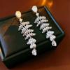 Silver Needle New Chinese Zircon Leaf Water Drop Earrings Light Luxury Premium Sense Earrings Retro Court Style Temperament Earrings Women