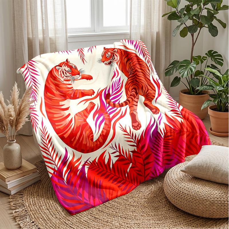 Tiger Cubs in Floral Paradise Theme blanket Lightweight Warm Flannel Blanket Decorative Throw Blanket for Home Decoration