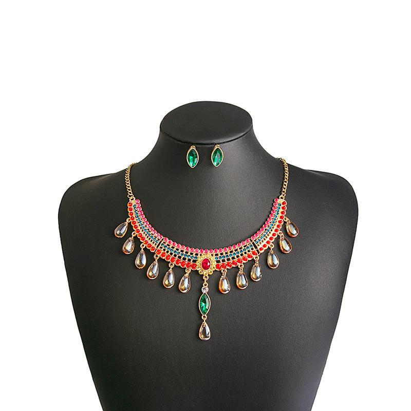 

Преувеличенное ожерелье в стиле ретро в металлическом стиле с жемчугом и розовым бриллиантом, комплект в богемном этническом стиле, ожерелье и серьги в одном стиле E2877-19