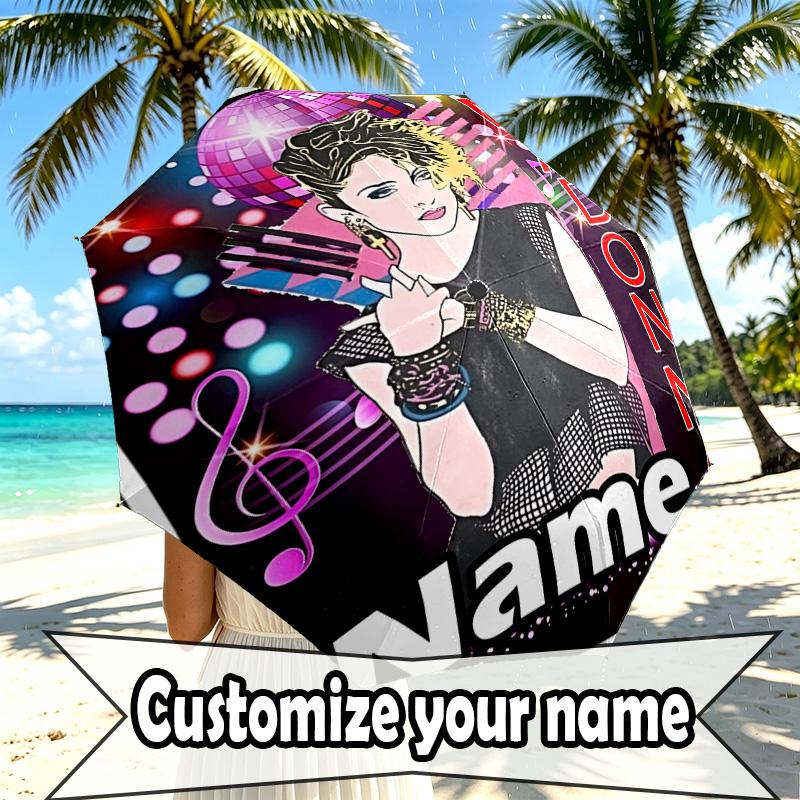 Custom Name Personalized Singer Print Umbrella, Auto Open Close, 8‑Rib Sturdy Frame, Commute Camping Hiking Use, Birthday Gift