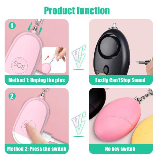 2Pcs/3Pcs 130dB Safety Alarm Self-defense Night Light Mini USB Rechargeable Emergency Security Alarm