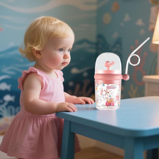 Whale Squirt Drinking Cup with Straw Leak Proof Reusable Sippy Cup for Kids 260ml Whale Fountain Tumbler for Party School Beach