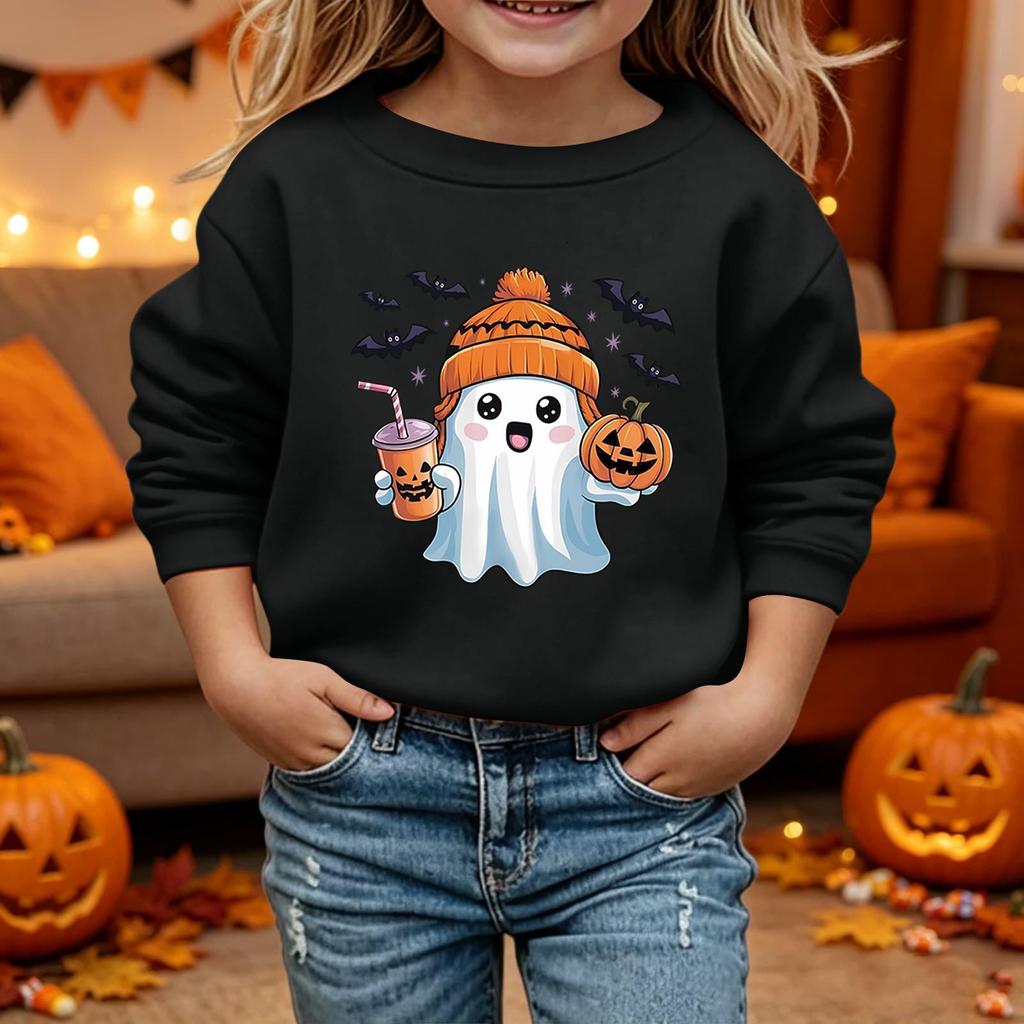 Kids Halloween Printed Long Sleeve Loose Fit Hoodie Pullover for Costume Party