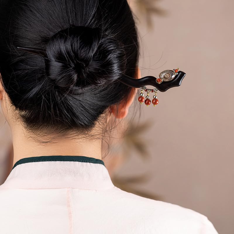 [iKuzuy] Kanzashi (Hairpin) - Natural Wood, Ethnic Style, Green Sandalwood, Approx. 18cm, Hair Stick, Hair Ornament, Folk Style, Everyday Use, Hair