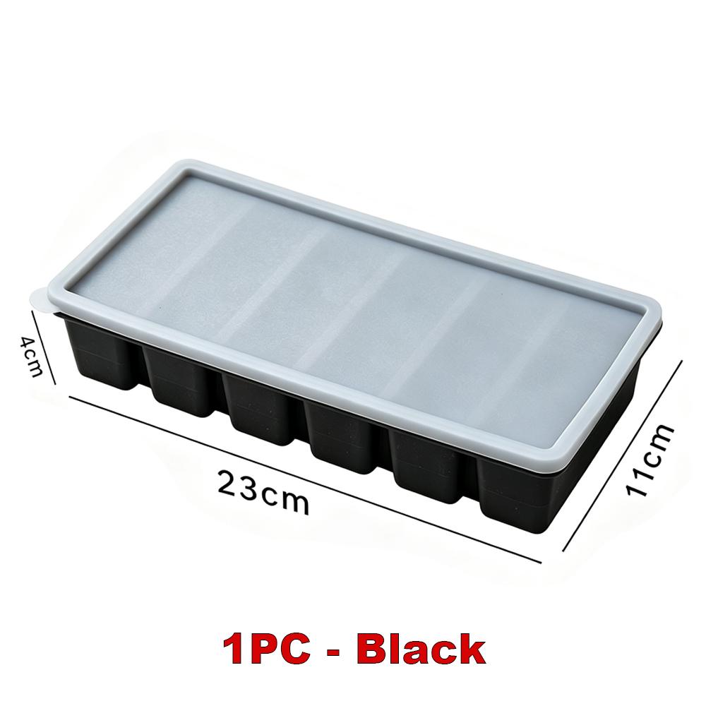 6 Grids Large Ice Cube Molds Silicone Freezer Tray with Lid Reusable Long Ice Stick Tray Easy Release Soup Freezer Mold Ice Cube 6