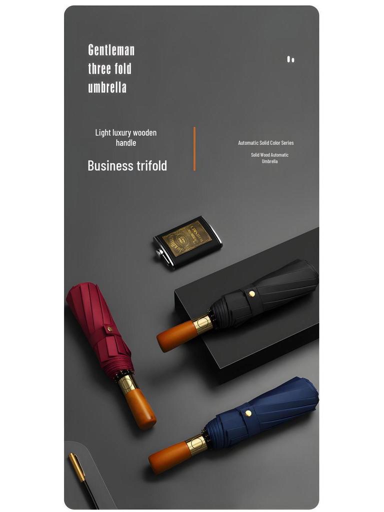 96-rib Automatic Windproof Umbrella with Wooden Handle, UV Protection, Sun & Rain Shield, for Men & Women - Enlarged, Thickened, Reinforced.