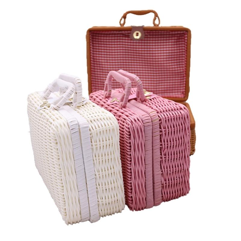 Portable Travel Toiletry Makeup Bag Woven Ratton Gift Box Cosmetic Organizer Large Capacity for Women Girls