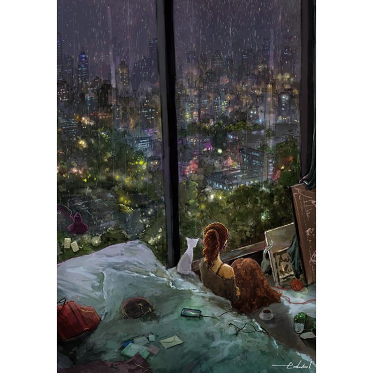 1000 piece jigsaw puzzle - watercolor on a rainy day, popular Korean puzzle