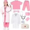 Kids Top+Pants+Coat+Accessories 9PCS Suits With Real Stethoscope For Kids Scrubs Halloween Costume Girls Boys Doctor Dress Up