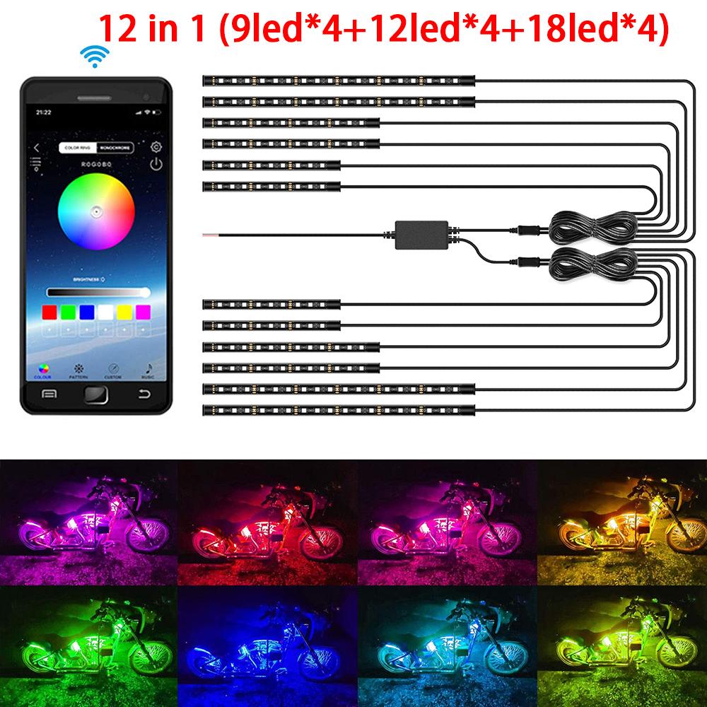 RGB LED Atmosphere Ambient Light Kit APP Music Control Flexible Waterproof Neon Strip For Car Motorcycle Decorative Lamp 12V