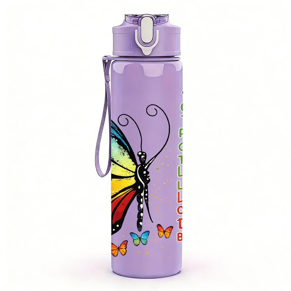 1PC Colorful Butterfly Inspirational Quote 750ml Color Plastic Sports Water Bottle Leakproof Flip Straw Lid Suitable for Sports Office Home Use