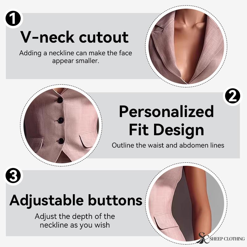 Women Two Piece Vest Pants Suit V Neck Sleeveless Button Waistcoat High Waist Pleated Wide Leg Trousers Business Office Outfit
