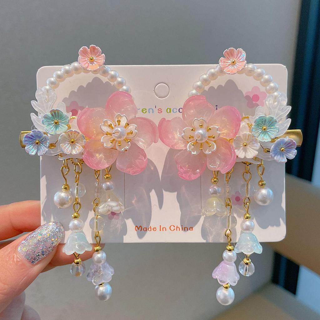 Hanfu Damen Blumen Quasten Kopfschmuck - Prinzessinnenstil Haarnadel für Mädchen