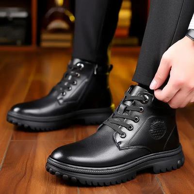 Fashion Ankle Snow Boots for Men Booties Winter Shoes Man Black Flat High Quality Anti Slip Thick Plush Casual Fur Work Fleece Luxury