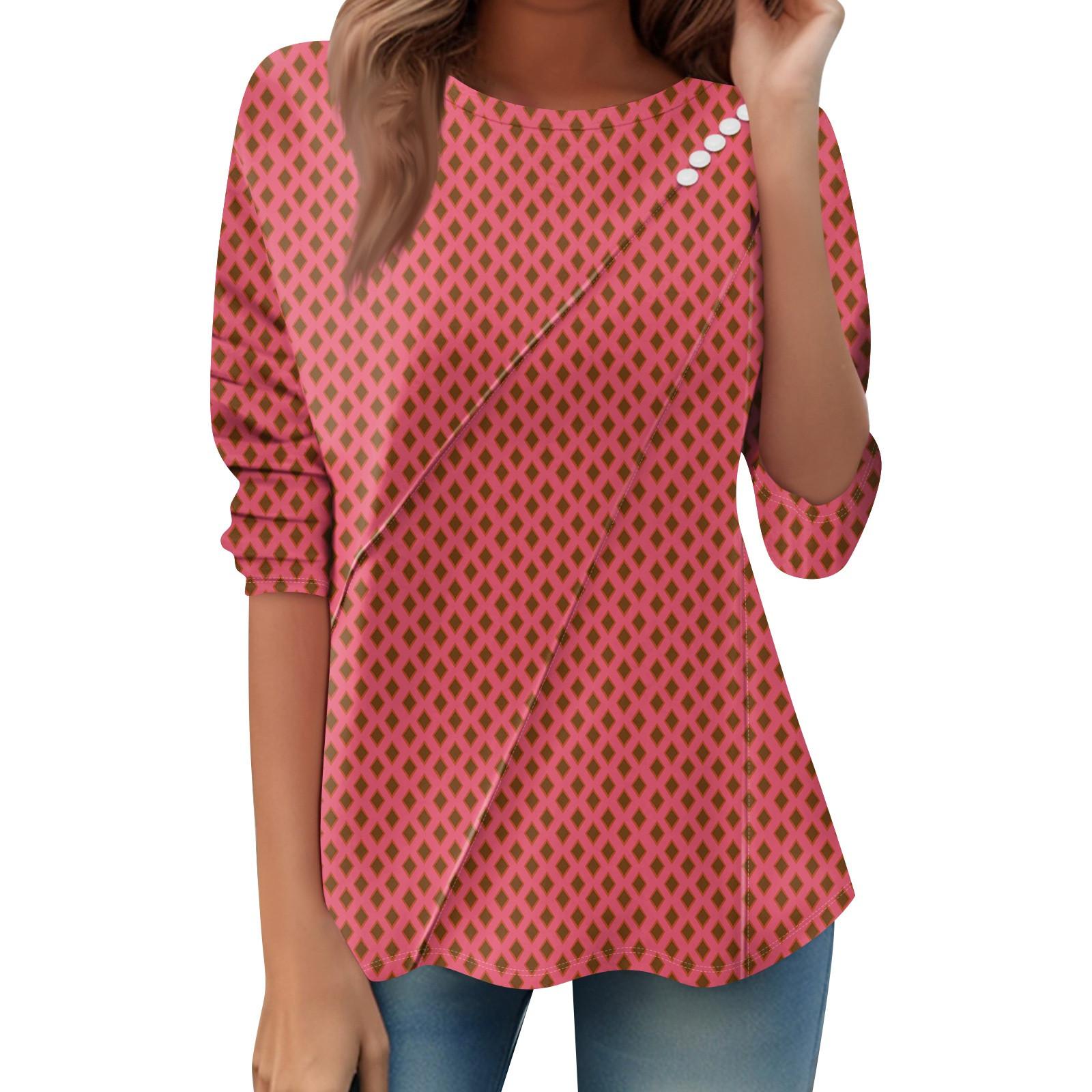 

Женский свободный повседневный топ с длинным рукавом, круглым вырезом, пуговицами, принтом в полоску, футболка XL винный