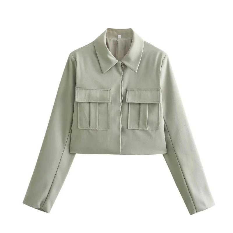 Primăvară, vară, ocazional, costume solide pentru femei, îmbrăcăminte de stradă, buzunare, guler răsturnat, jachete scurte + pantaloni șic cu picioare largi