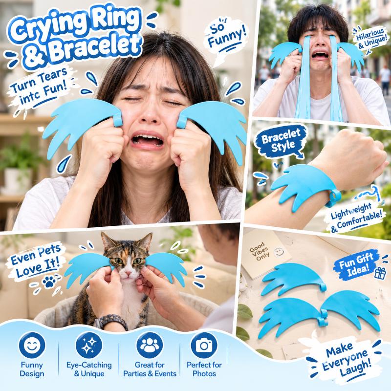 2Pcs Funny 3D Printing Crying Tears Ring Burst Cry Gag Ring Finger Abstract Tears Burst Out Crying Gag Gift School