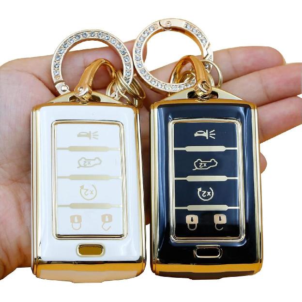 2 Pack TPU Key Fob Cover with Keychain, Full Wrap Shockproof Key Case Protector Compatible with Grand Cherokee L Grand Wagoneer 2021-2025 Smart Key