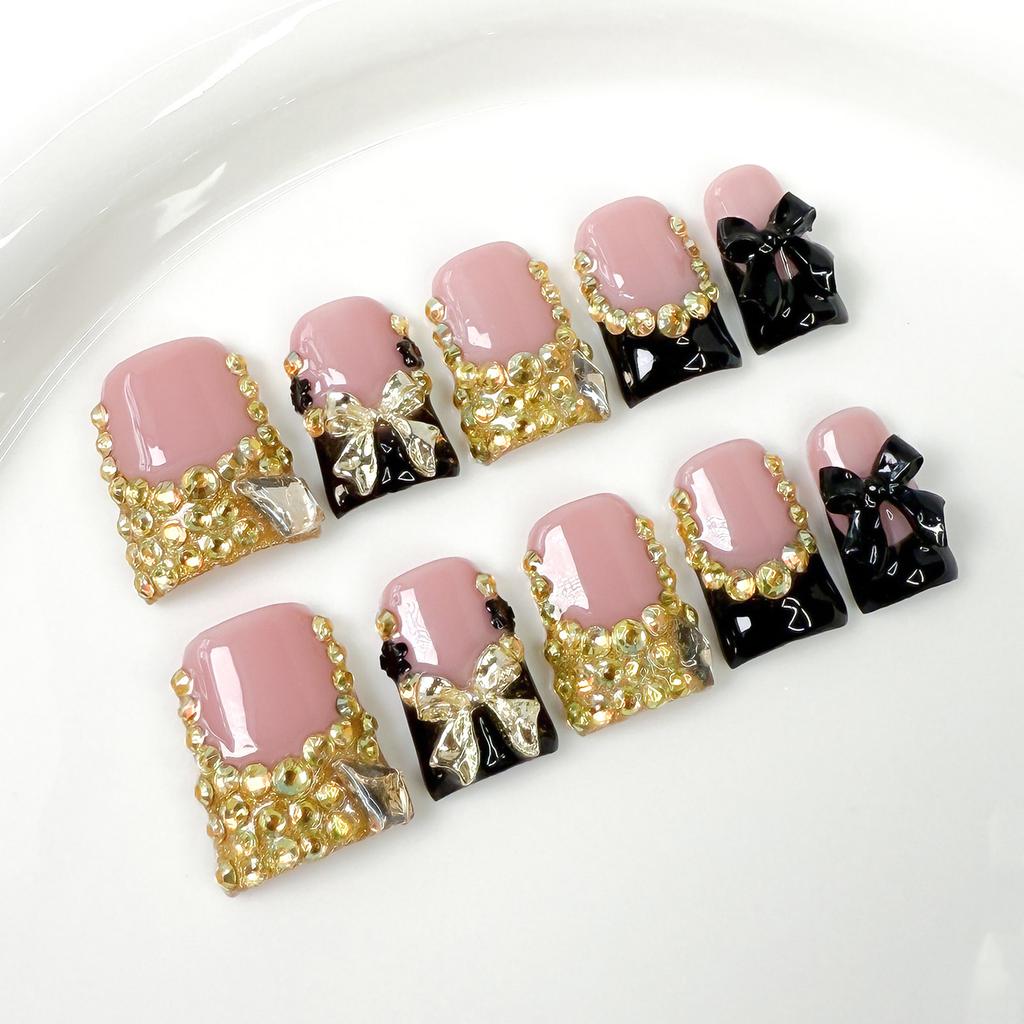 Duckbill Shape Nail Tips Full Drill Rhinestone Design For Party And Daily Use