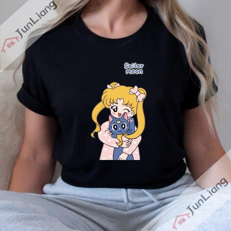 

Футболка с короткими рукавами «Сейлор Мун», одежда унисекс из японского аниме, футболка Y2k, топы, уличная рубашка с рисунком, футболки XL