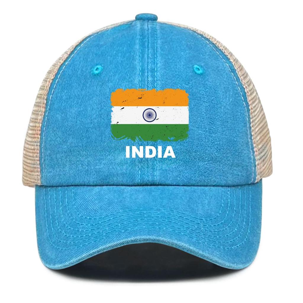 Indien Flaggenaufdruck Verstellbare Baseballkappe, Patriotische Damenmütze Passform Sonnenschutz Polyester Retro Snapback Mesh-Kappe