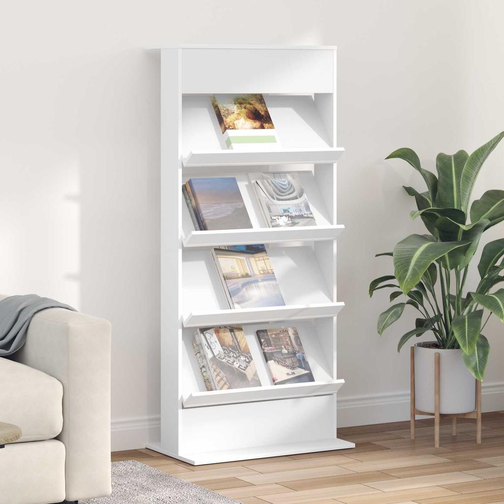 Zeitschriftenständer mit Regalen Weiß 70 x 41 x 156 cm Holzwerkstoff