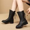 Medium Boots Women's Leather Boots Soft-soled Velvet Winter New Martin Boots Medium Heel Non-slip Thick Heel Boots