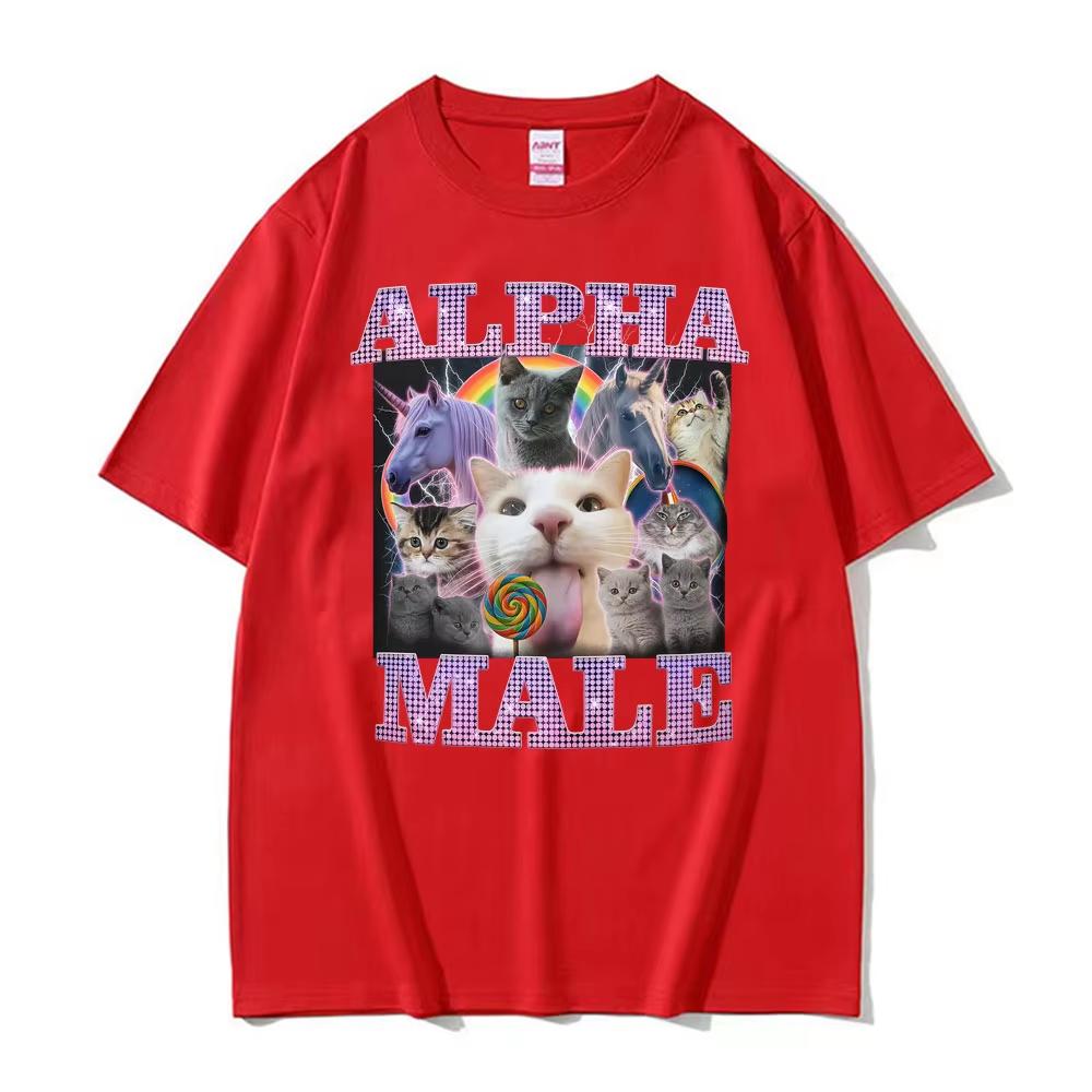 2026 Alpha-Männchen Lustige Katze Einhorn Regenbogen T-Shirt Herren Damen Mode Kawaii Niedlich Kurzarm T-Shirt Baumwolle Locker Übergröße T-Shirt Lässige Tee Tops