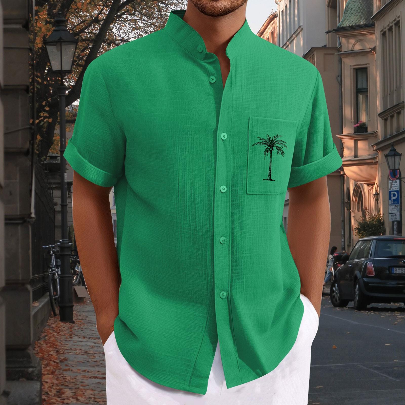 

Мужская повседневная свободная рубашка с короткими рукавами и принтом, модный топ с воротником-стойкой XXXL зелёный