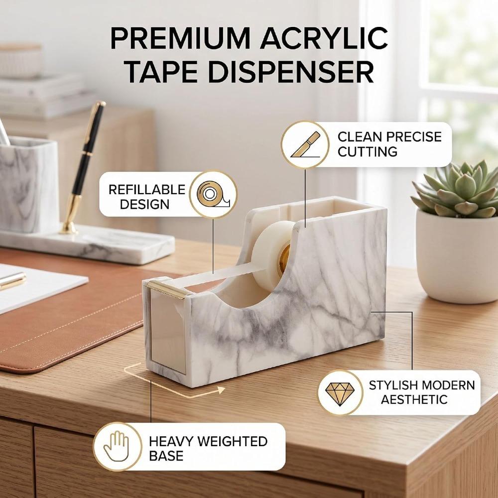 Acrylic Tape Roll Holder Heavy Duty Base Adhesive Tape Dispenser For Office Desk