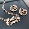 Personalized Nameplate Jewelry Set Custom Name Twist Hoop Earrings Matching Pendant on Figaro Chain Gift for Party