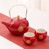 Red Ceramic Tea Set, Chinese Wedding Tea Set, Handmade Tea Pot Set, Special Customized Home Porcelain Beauty Tea Cup Set