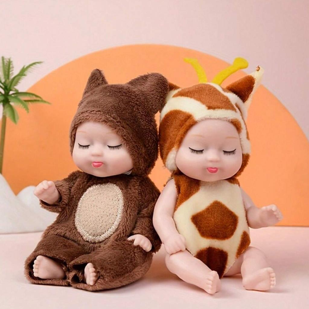 1/6pcs Mini Reborn Baby Doll Washing Realistic Baby Doll with Animal Clothing Baby Doll Toy Reborn Doll Matching Toy
