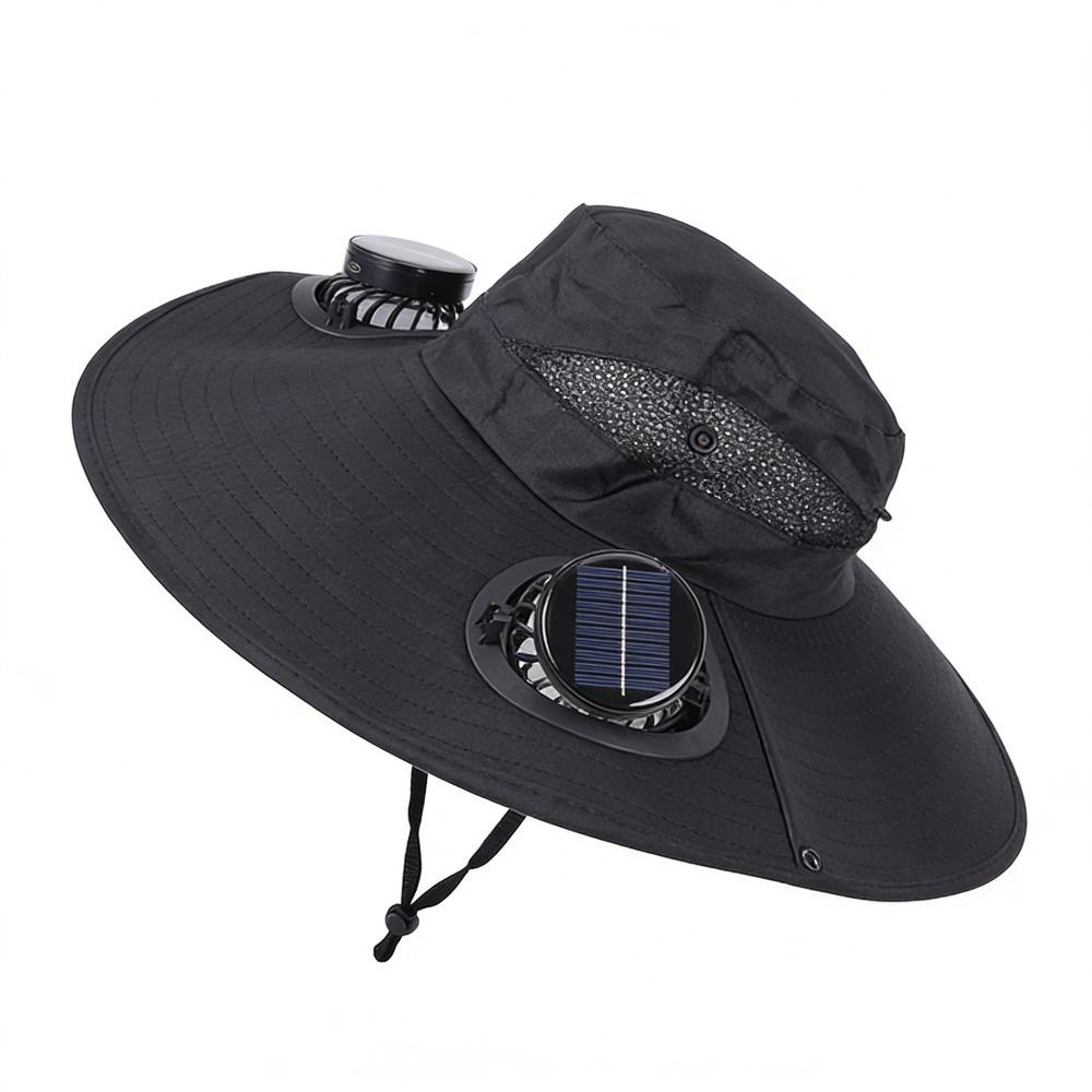

Dual Fan Summer Fan Visor Cap 3 Speeds Fishing Bucket Hat Convenient Wide Brim Sun Cap Camping Black Round