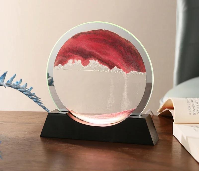 Sandscape Moving Sand Art Picture Table Lamp 3D Hourglass Quicksand Flowing Sand Painting Office Desktop Home Decor Gifts