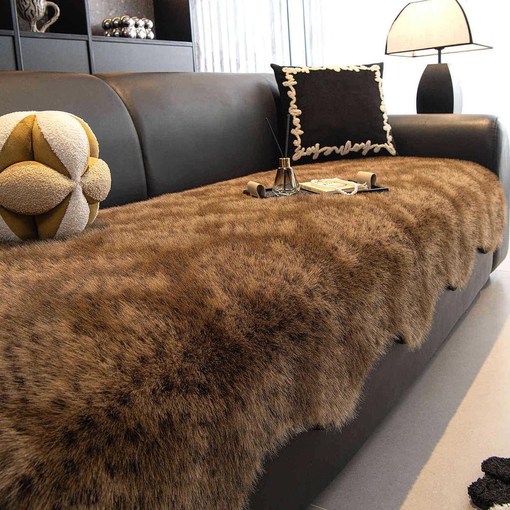 Luxury Imitation Mink Fur Sofa Cover Non-Slip Solid Color Thicken Warm Plush Sofa Towel For Living Room Couch Cover Home Decor
