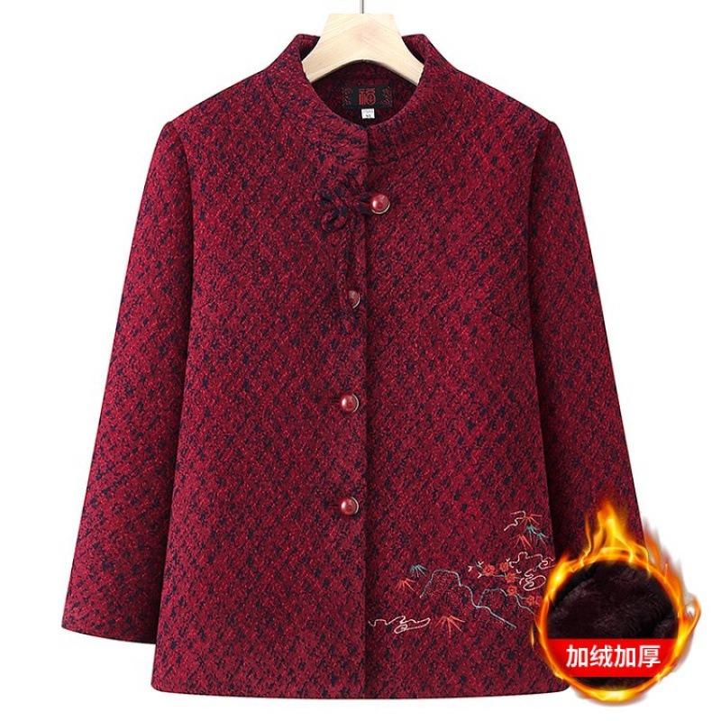 Autumn Woolen Coat Coat Female Old Lady Thickened Plush Winter Top