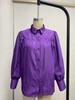 2024 Buckle Top Lantern Sleeve Pleated Solid Color Loose Long Sleeve Stand Collar Shirt for Women