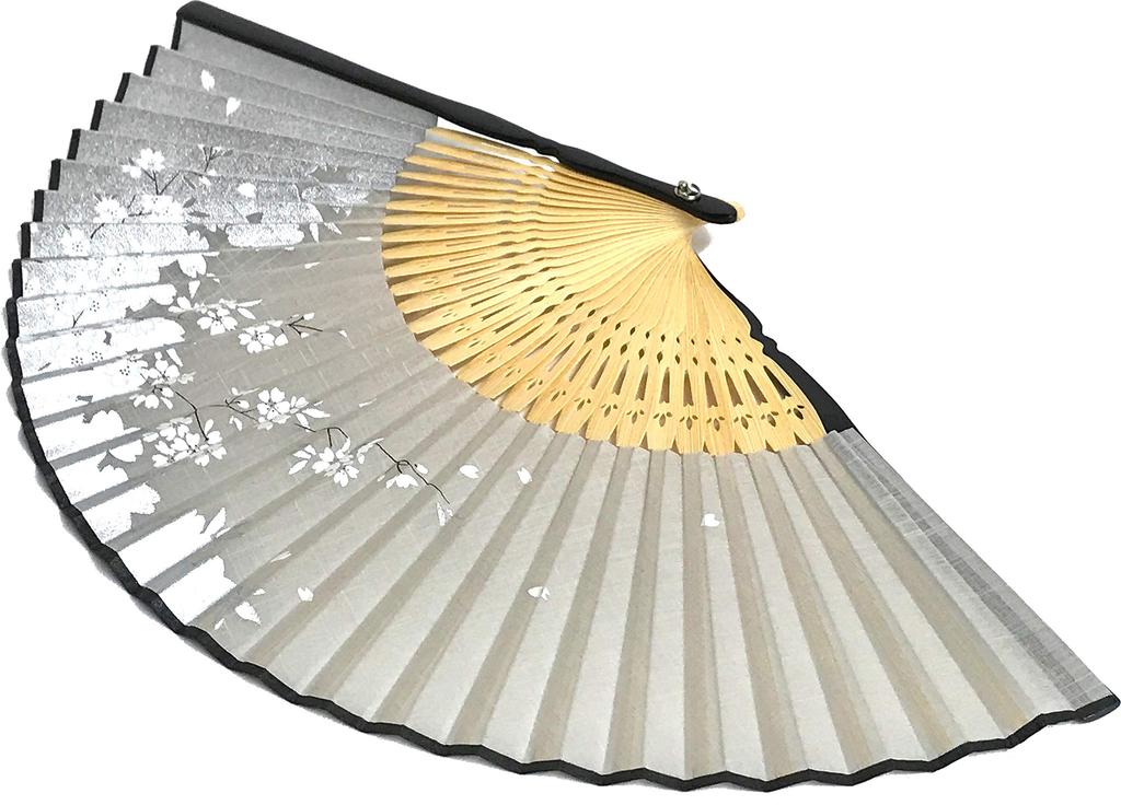 Faltfächer-Set mit Fächertasche und Silberner Kirschblüte Japanischer Weißer Faltfächer für 21cm [Hana Kanzashi] Damenetui, Folie, Perlglanz,