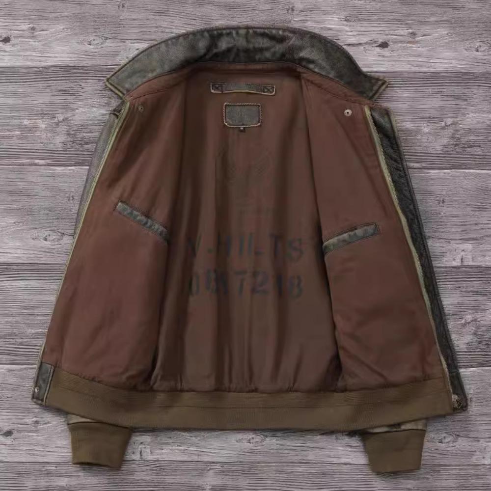 Chinese Size Classic Military A2 Air Force Leather Flight Jackets Vintage Stonewashed Cow Leather Jacket Men Soft Cowhide Mens Coat