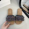 Super fire small fragrance with skirt beautiful cool slippers 2025 new French high-end flat slippers women's summer outer wear