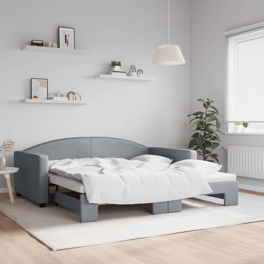 Daybed Extendable Light Grey 100 X 190 Cm Fabric
