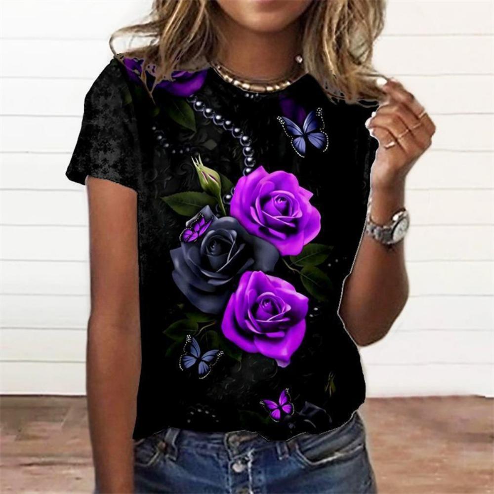 Roses Flower T Shirt Women 3D Floral Blossom Printed T-shirt Casaul Streetwear Tee Shirts Womens Clothing Oversize Short Sleeve