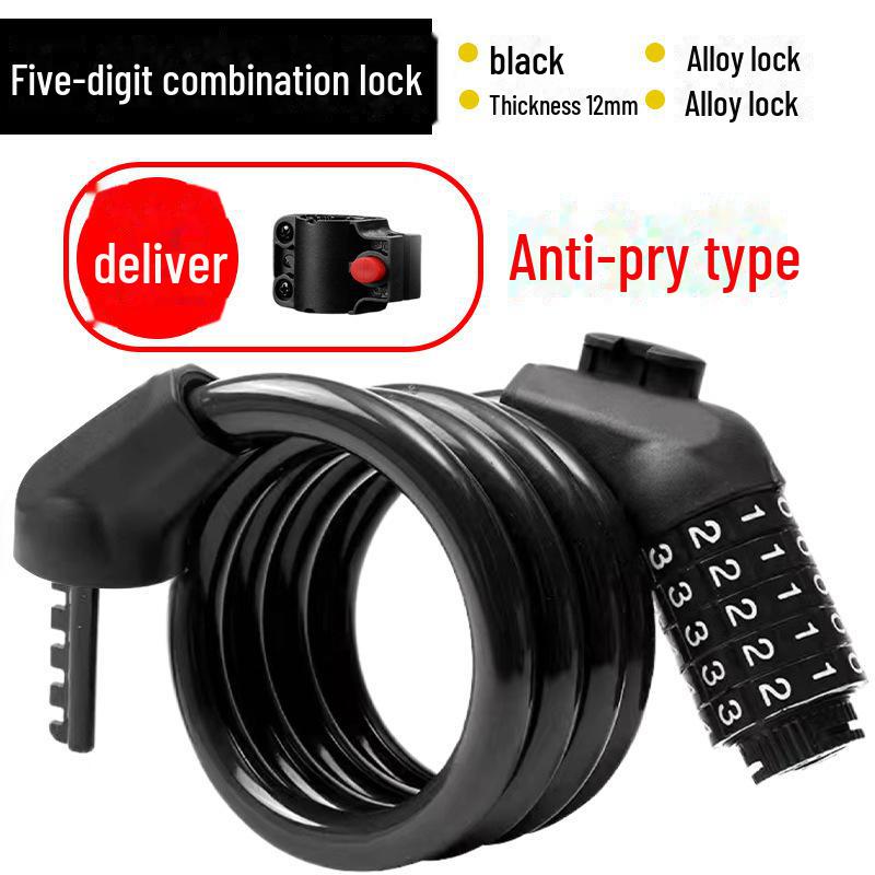 Universal Bike Lock: Anti-Theft Password Lock for Mountain Bikes & E-Bikes, Leather Ring, Portable Thick Cable Lock, Durable & Secure.